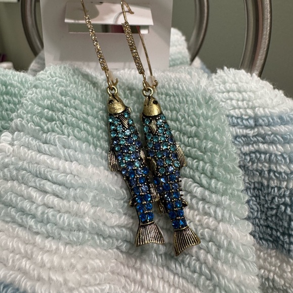 Betsey Johnson Jewelry - Betsey Johnson Gold-Blue Crystal Fish Earrings